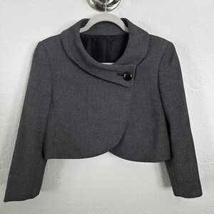 Women's Cropped Blazer Jacket Geometric Print Asymmetrical Button Gray White